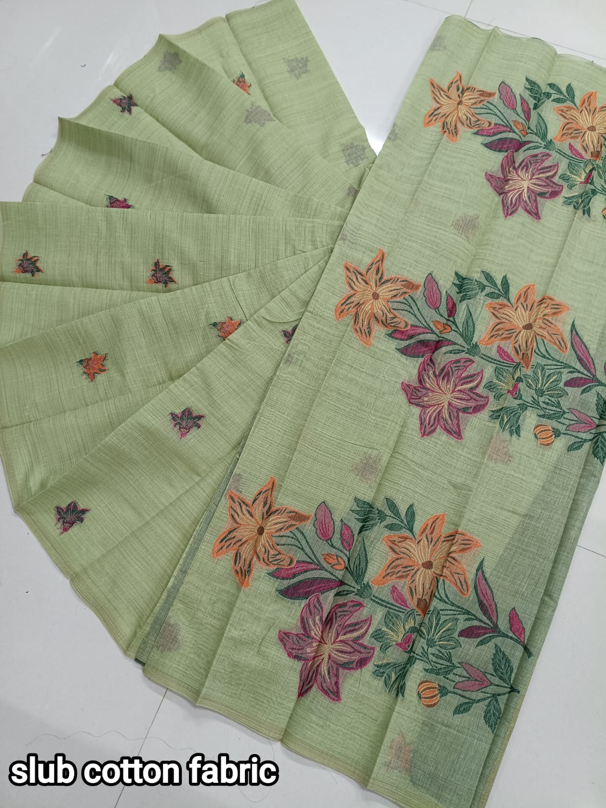 Pista Elegance – Slub Cotton Saree