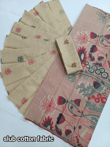 Cream – Premium Slub Cotton Saree