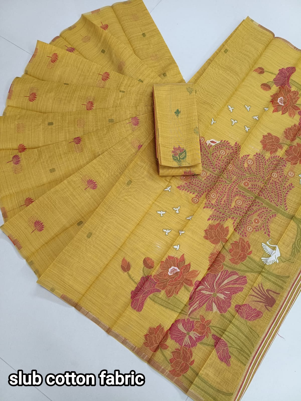 Mustard Yellow – Premium Slub Cotton Saree