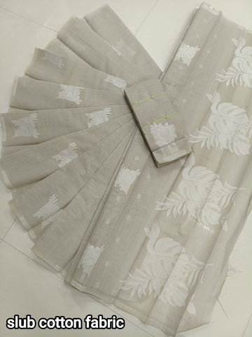 Cream Dhara – Graceful Linen Cotton Saree