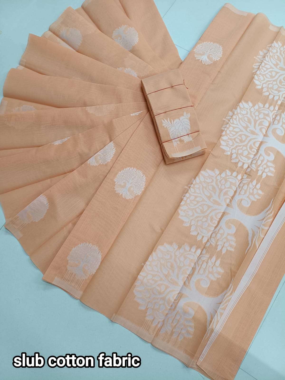 Light Orange Dhara – Soft Linen Cotton Saree
