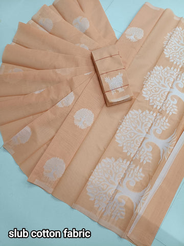 Light Orange Dhara – Soft Linen Cotton Saree