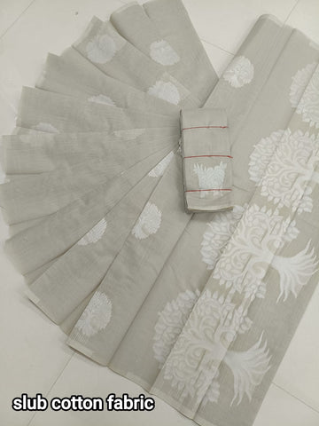 Cream Dhara – Graceful Linen Cotton Saree