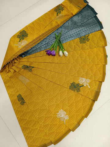 Jemmi Gold – Mustard Gold Soft Silk Saree