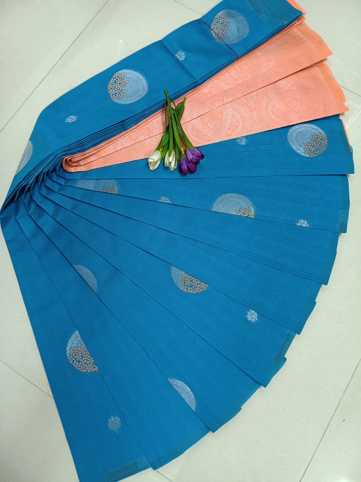 Jemmi Gold – Light Blue Soft Silk Saree