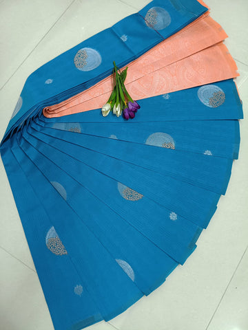 Jemmi Gold – Light Blue Soft Silk Saree