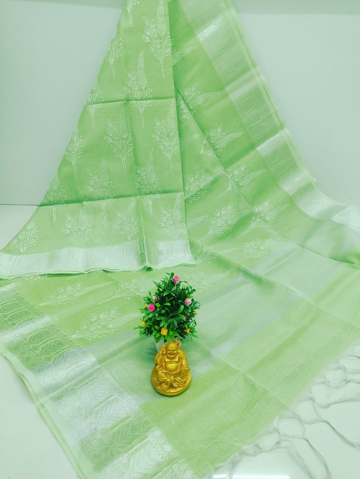Pista Green – Embroidered Tissue Cotton Saree