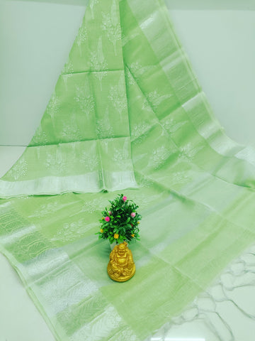 Pista Green – Embroidered Tissue Cotton Saree