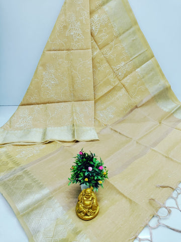 Light Yellow – Embroidered Tissue Cotton Saree