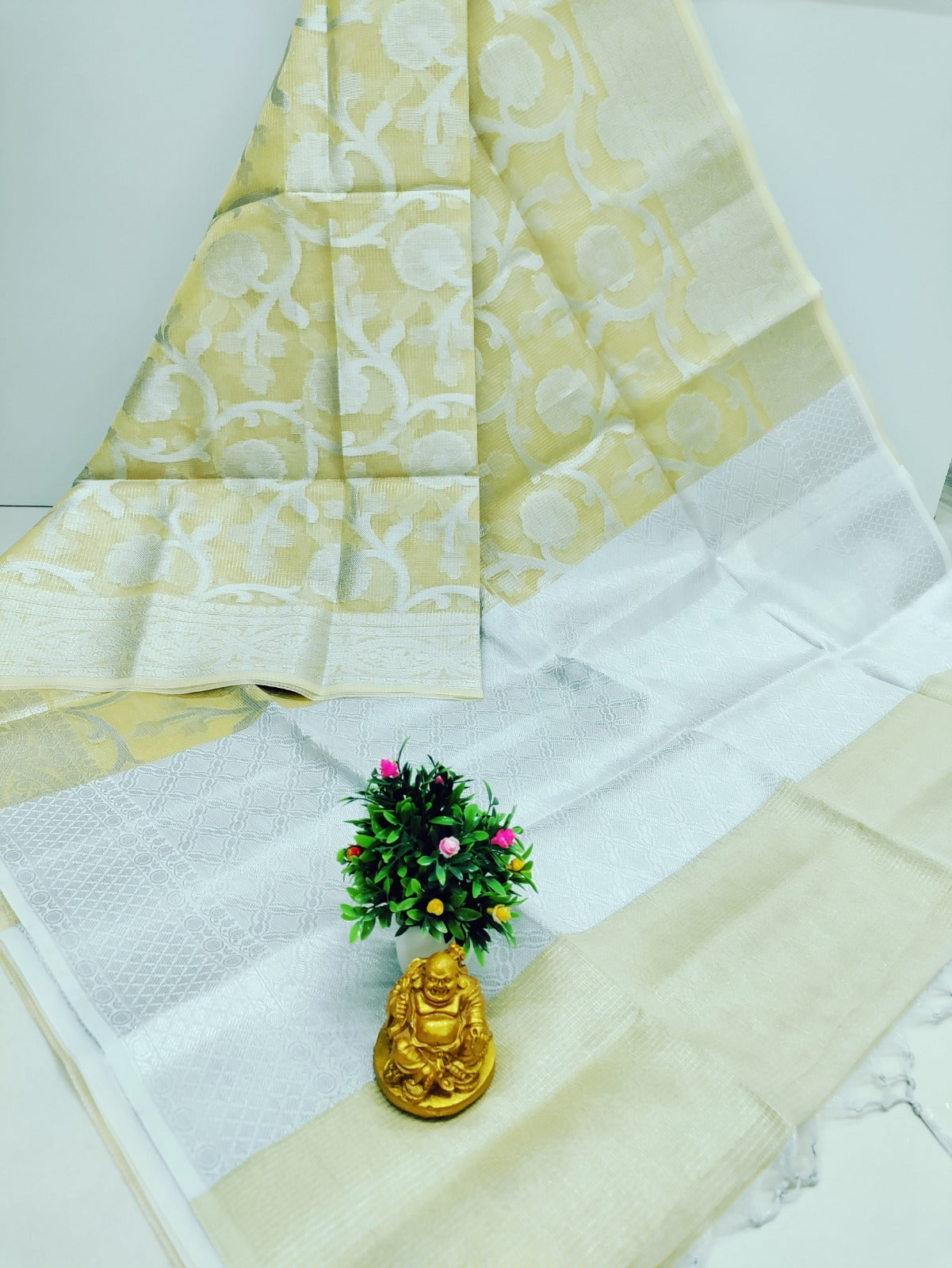 Lime Yellow – Fancy Tissue Cotton Saree