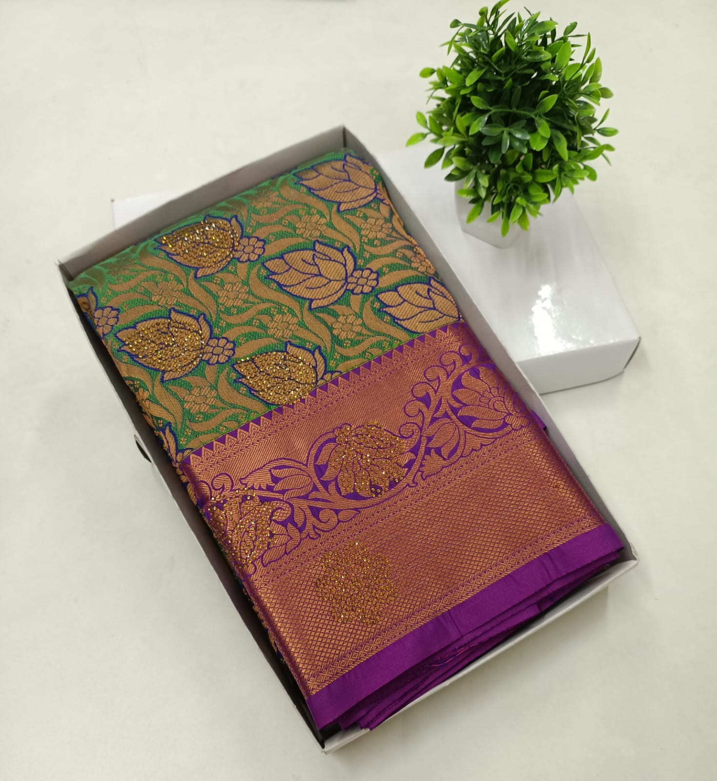 Green Kanjivaram Wedding Saree with Stone Work