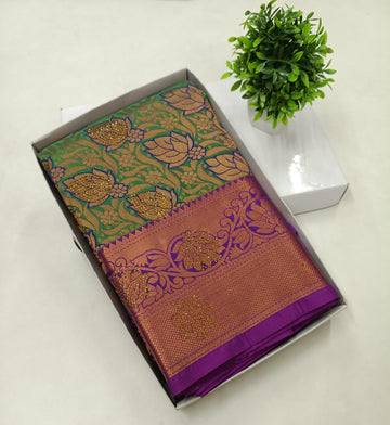 Green Kanjivaram Wedding Saree with Stone Work