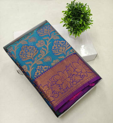 Peacock Blue Kanjivaram Wedding Saree with Stone Work