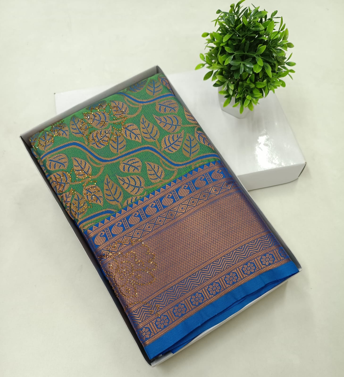 Green Kanjivaram Wedding Saree with Stone Work