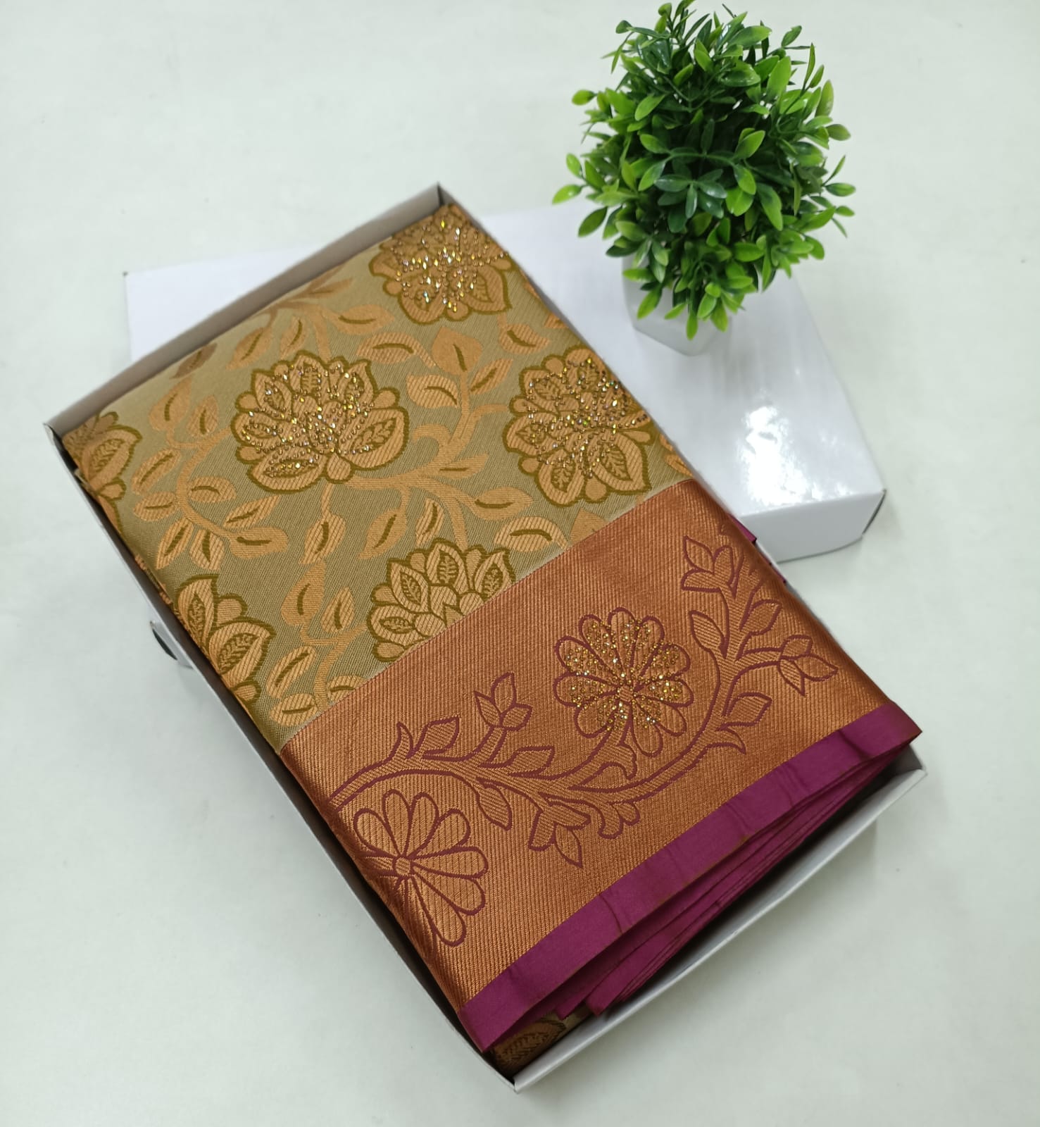 Pista Kanjivaram Wedding Saree with Stone Work