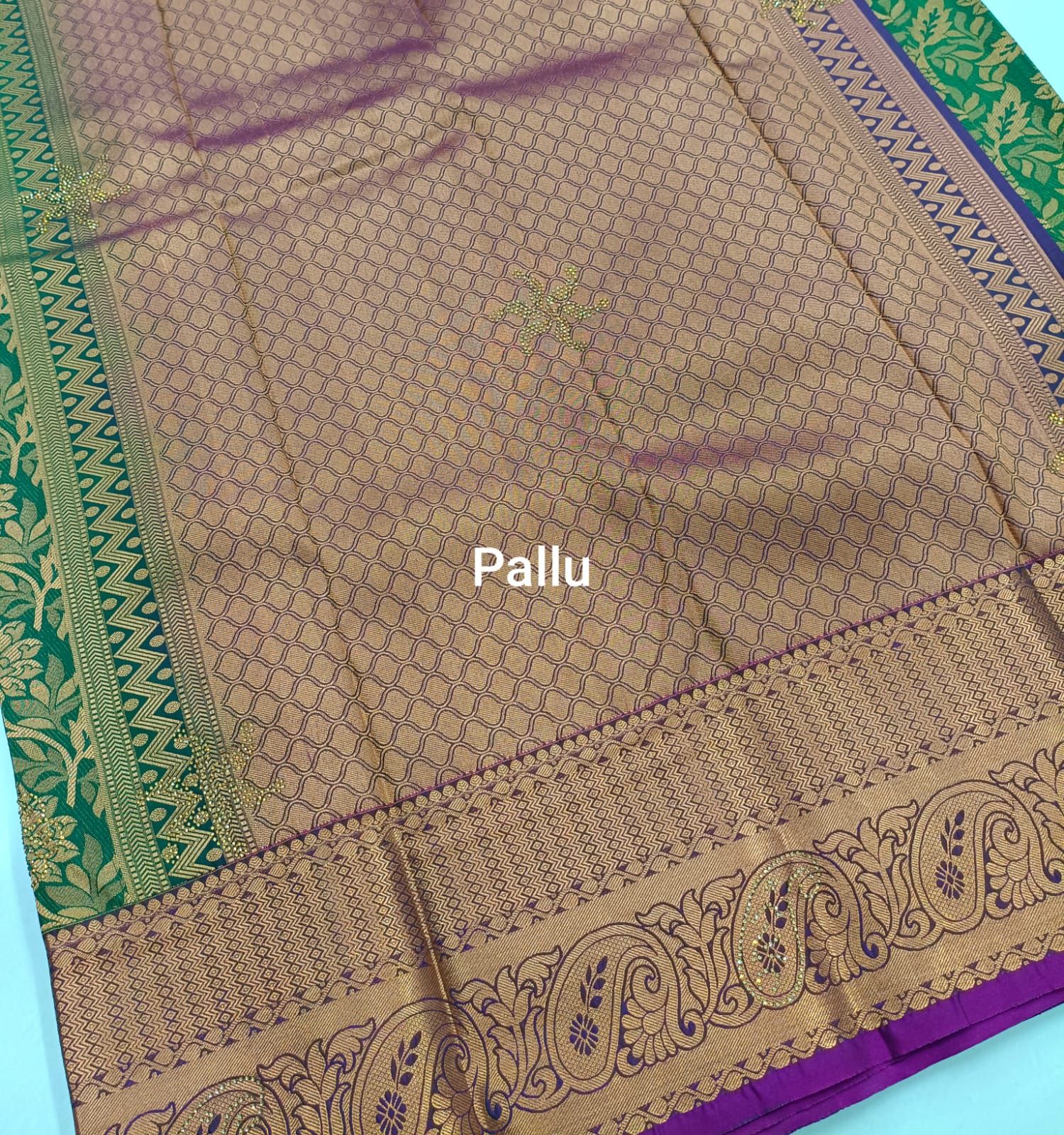 Bottle Green Kanjivaram Wedding Saree with Stone Work