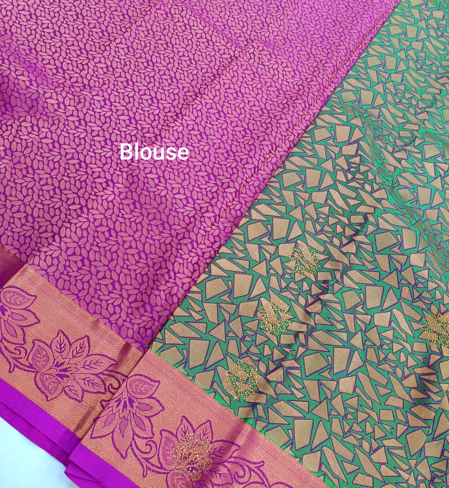Green & Purple Kanjivaram Wedding Saree with Stone Work