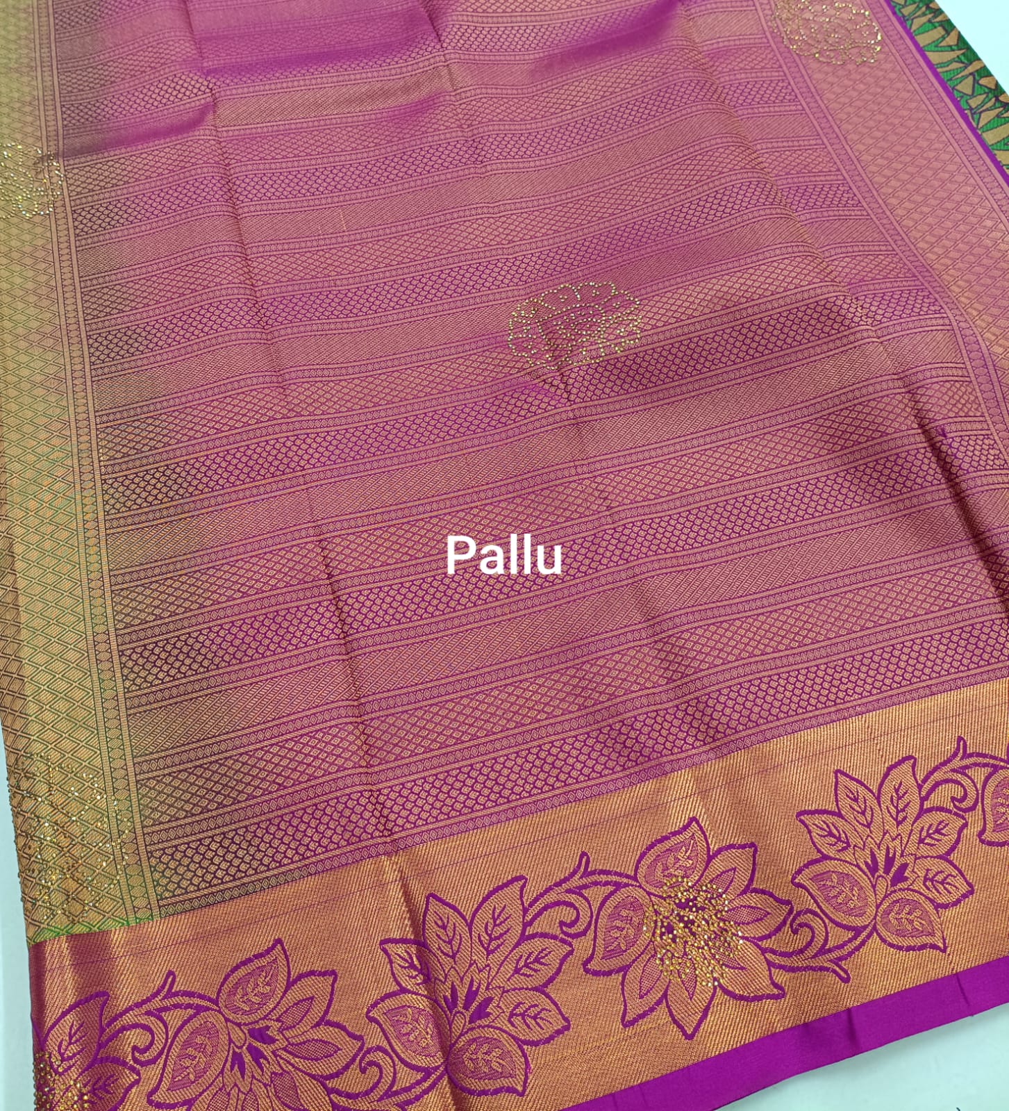 Green & Purple Kanjivaram Wedding Saree with Stone Work