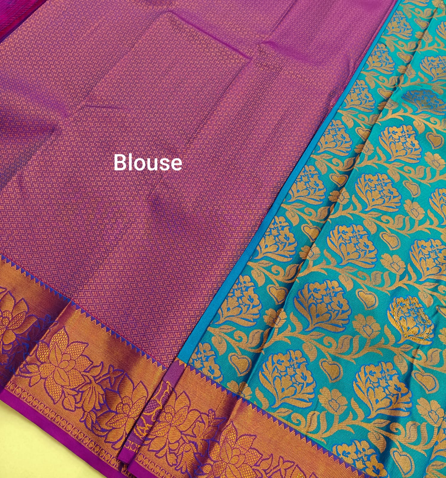 Peacock Blue Kanjivaram Wedding Saree with Stone Work