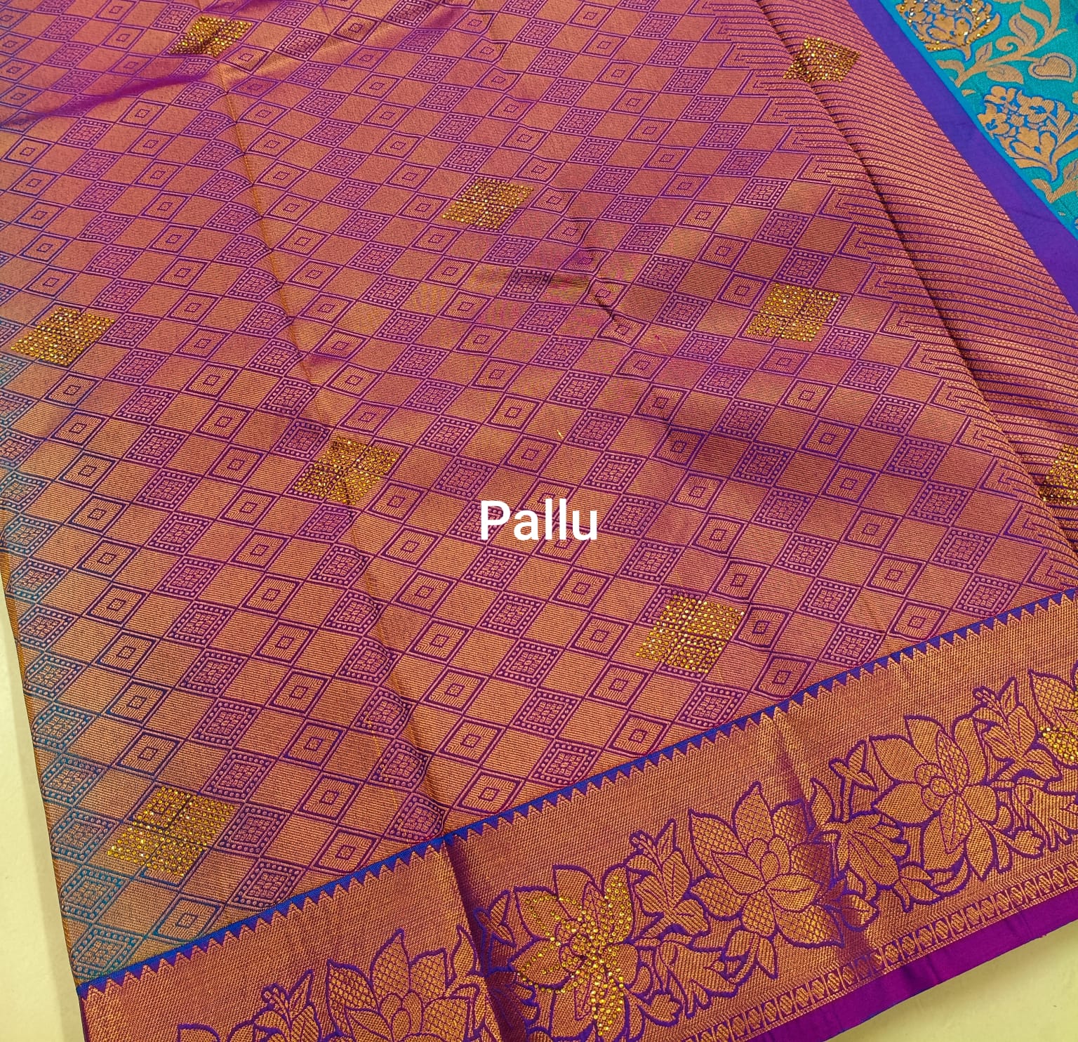 Peacock Blue Kanjivaram Wedding Saree with Stone Work