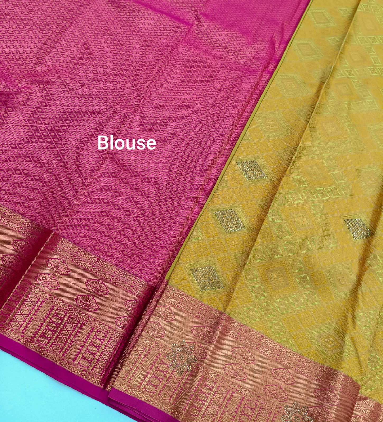 Mustard Gold Kanjivaram Wedding Saree with Stone Work