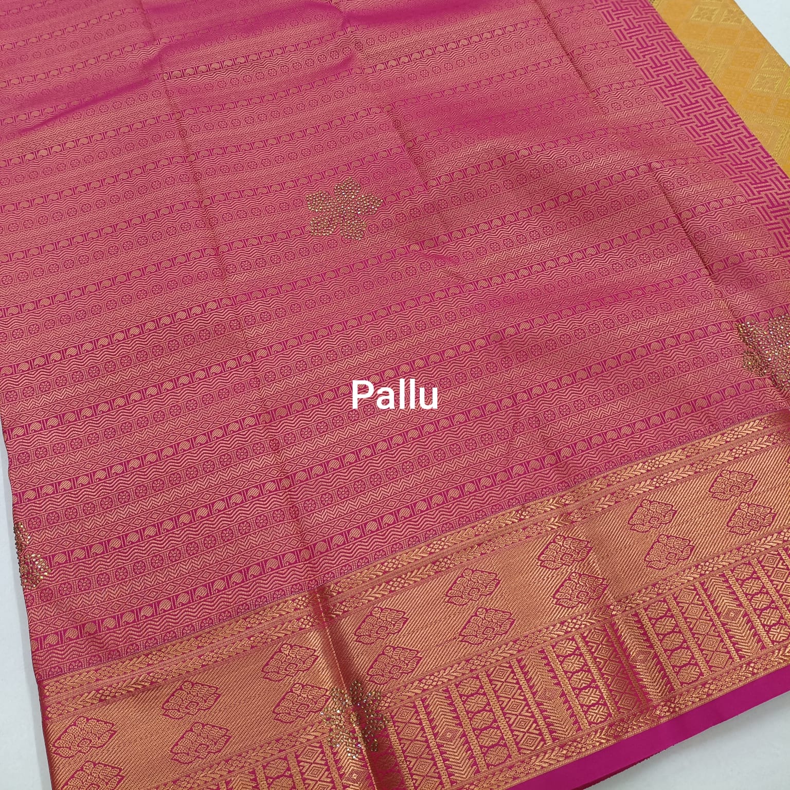 Mustard Gold Kanjivaram Wedding Saree with Stone Work