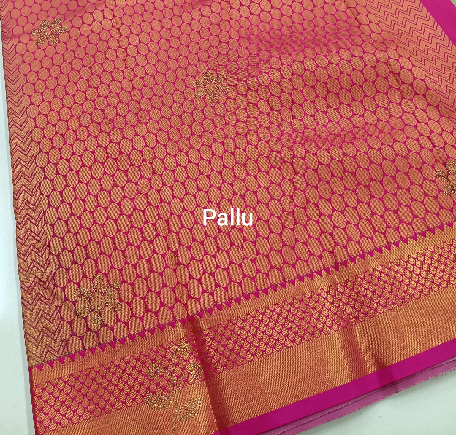 Pista Green Kanjivaram Wedding Saree with Stone Work