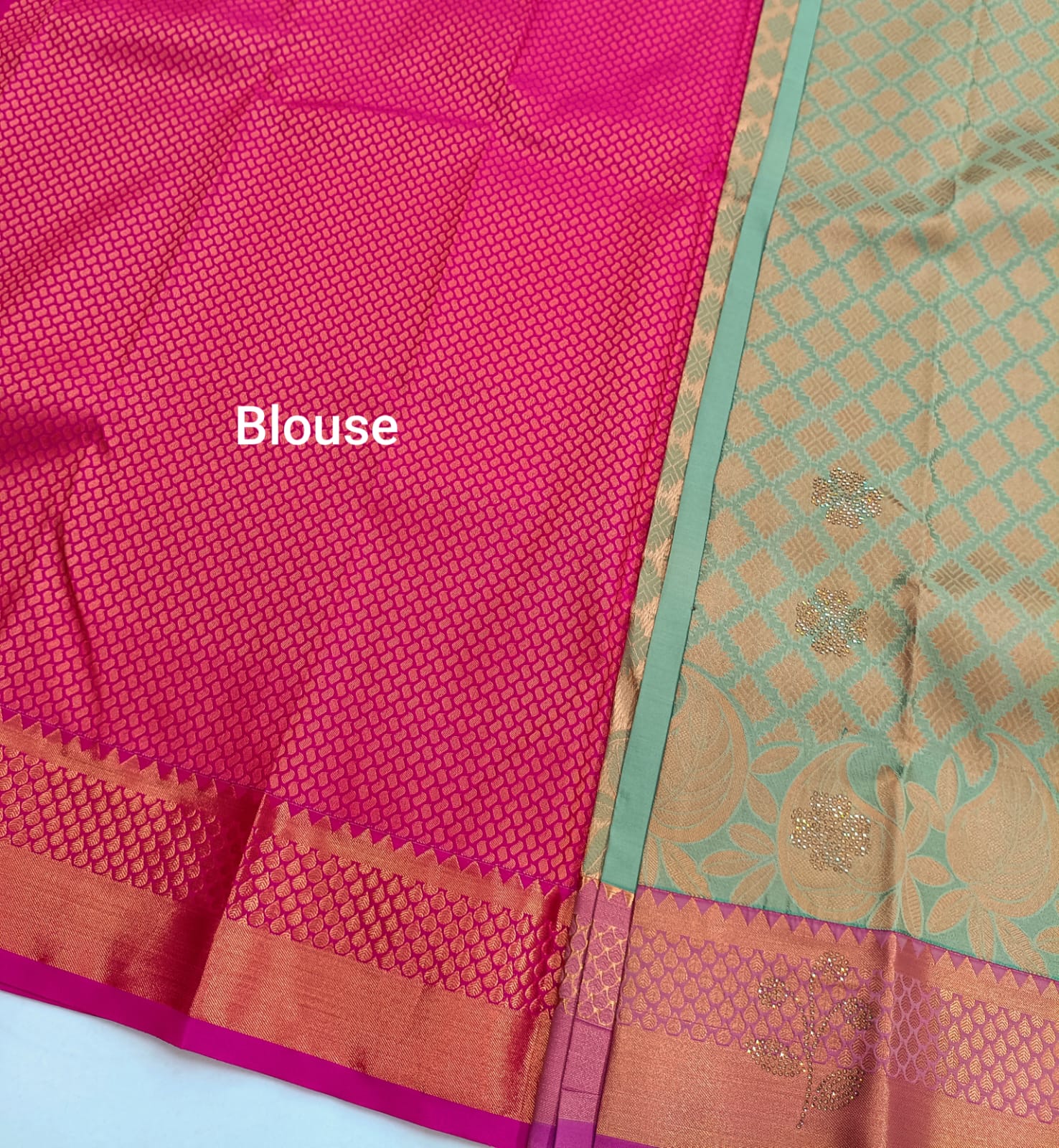 Pista Green Kanjivaram Wedding Saree with Stone Work