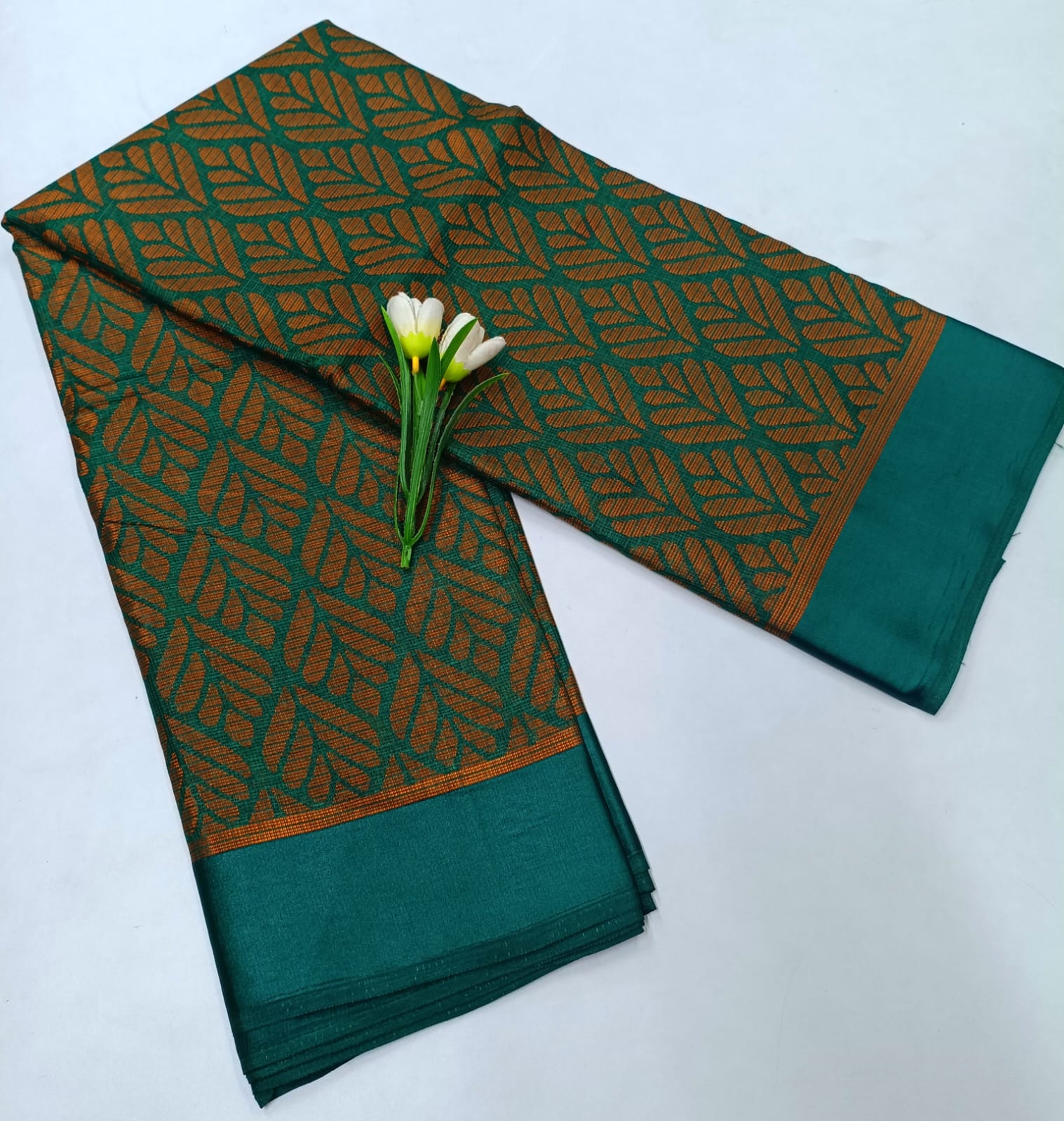 Teal Green Patterned Fancy Silk Saree