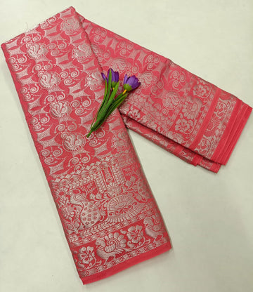 Silver Zari Peacock Fancy Silk Saree