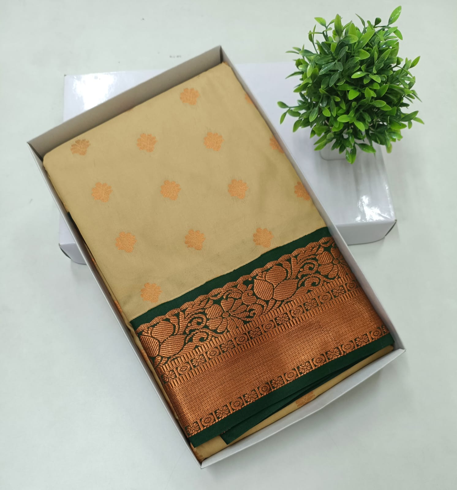 Cream Kanjivaram Soft Silk Saree