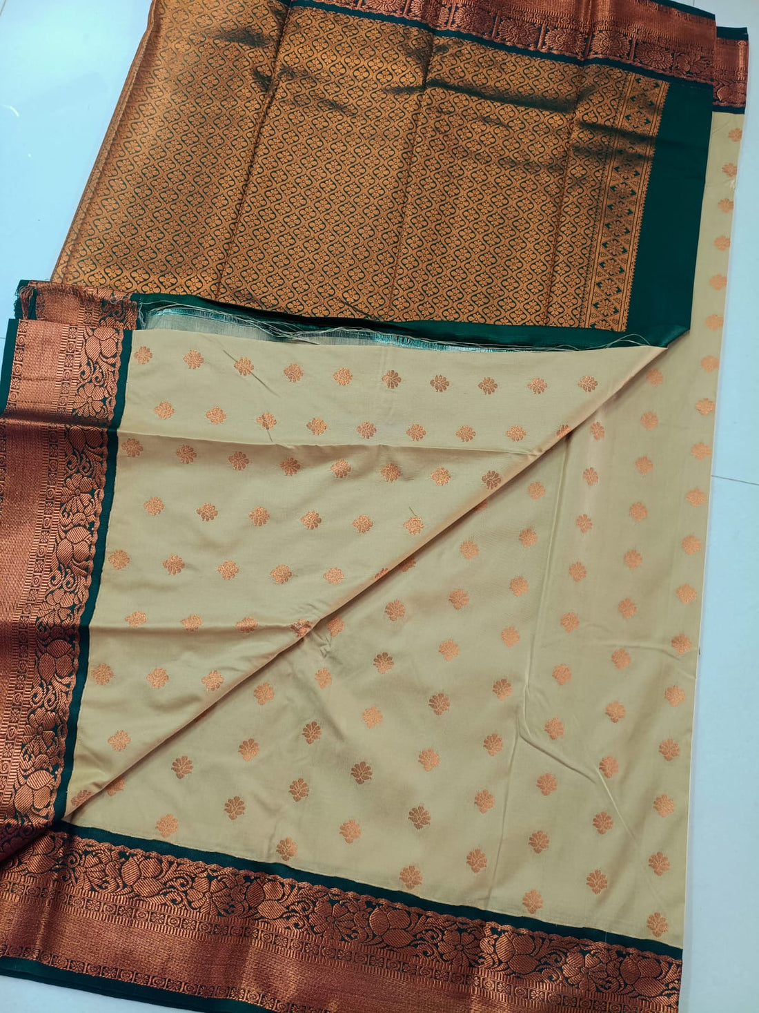 Cream Kanjivaram Soft Silk Saree