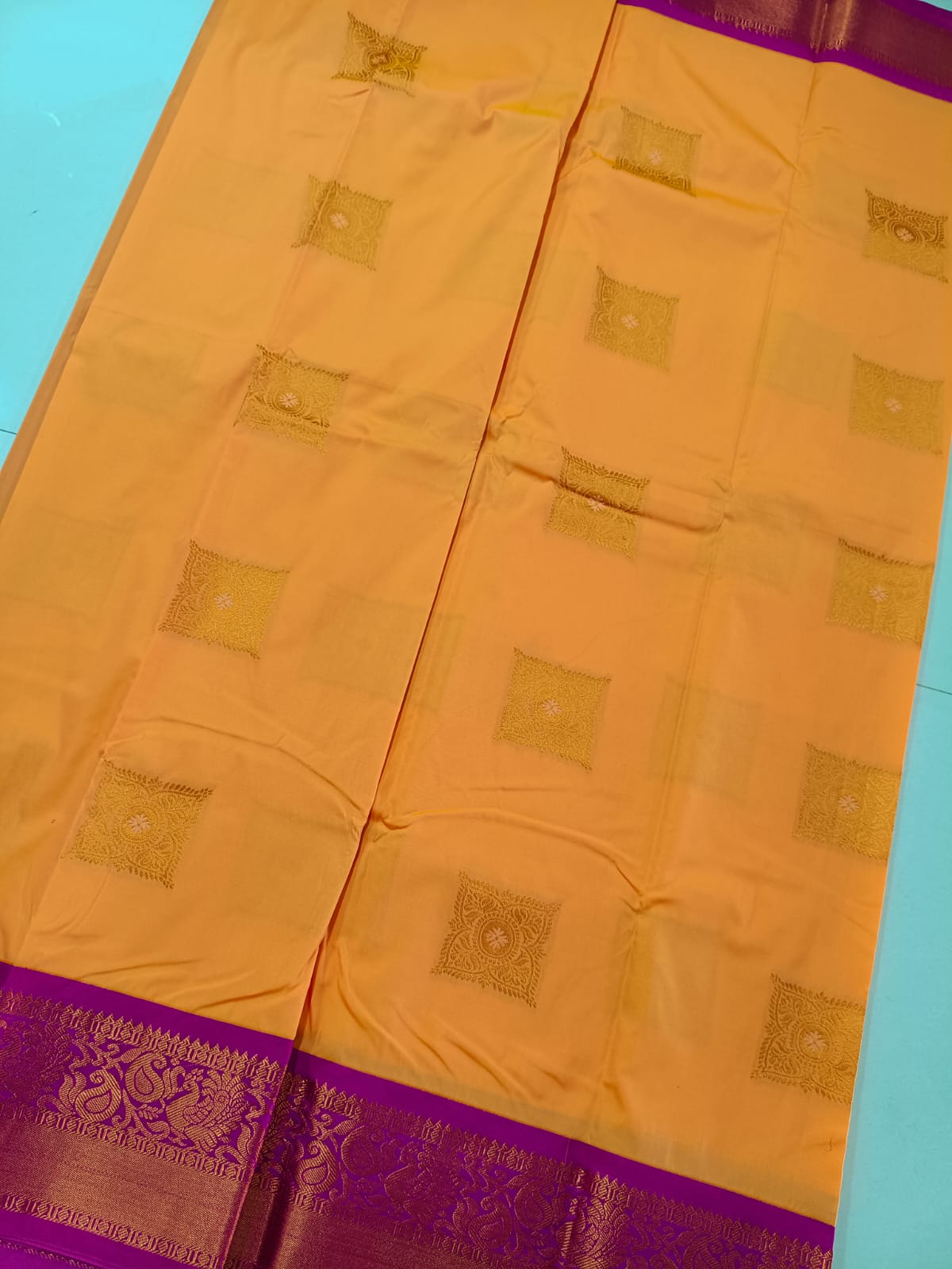 GOLD With Magenta Kanjivaram Soft Silk Saree
