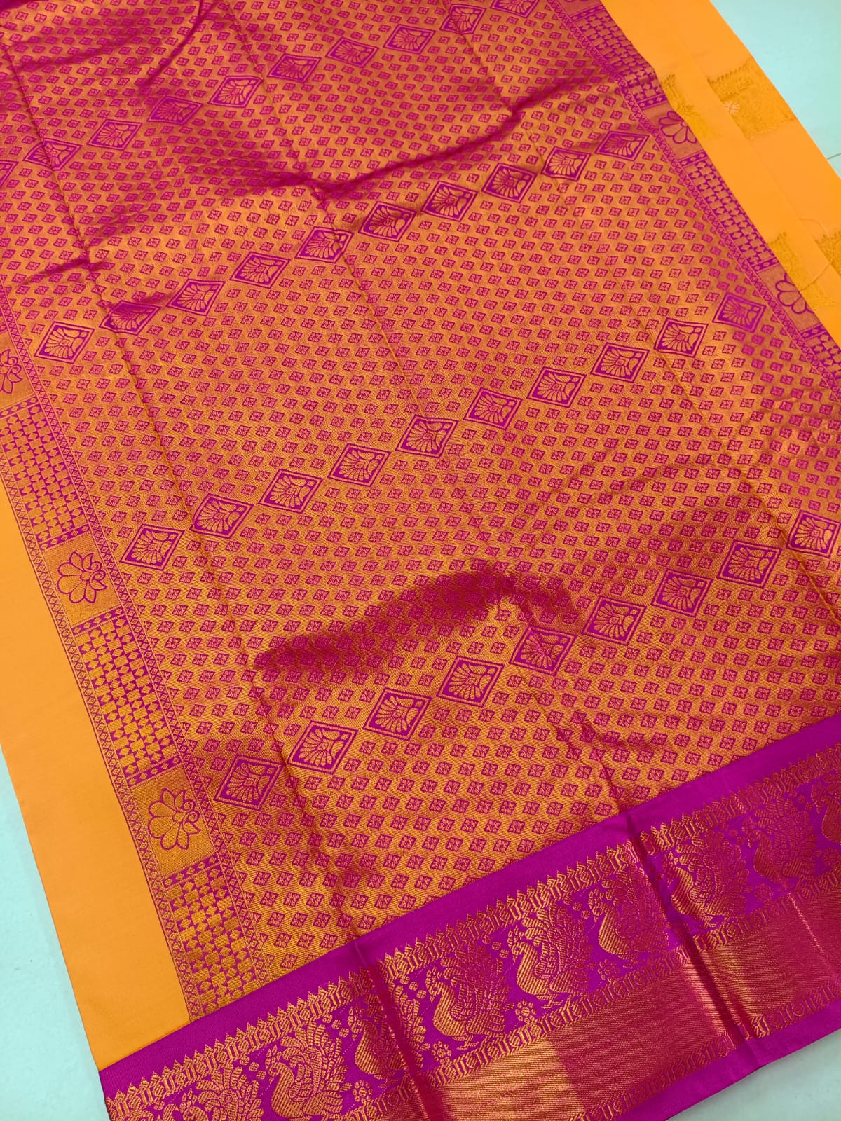 GOLD With Magenta Kanjivaram Soft Silk Saree