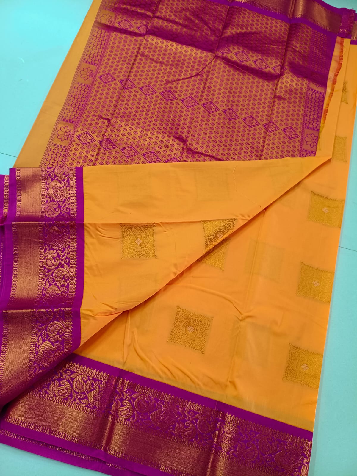 GOLD With Magenta Kanjivaram Soft Silk Saree