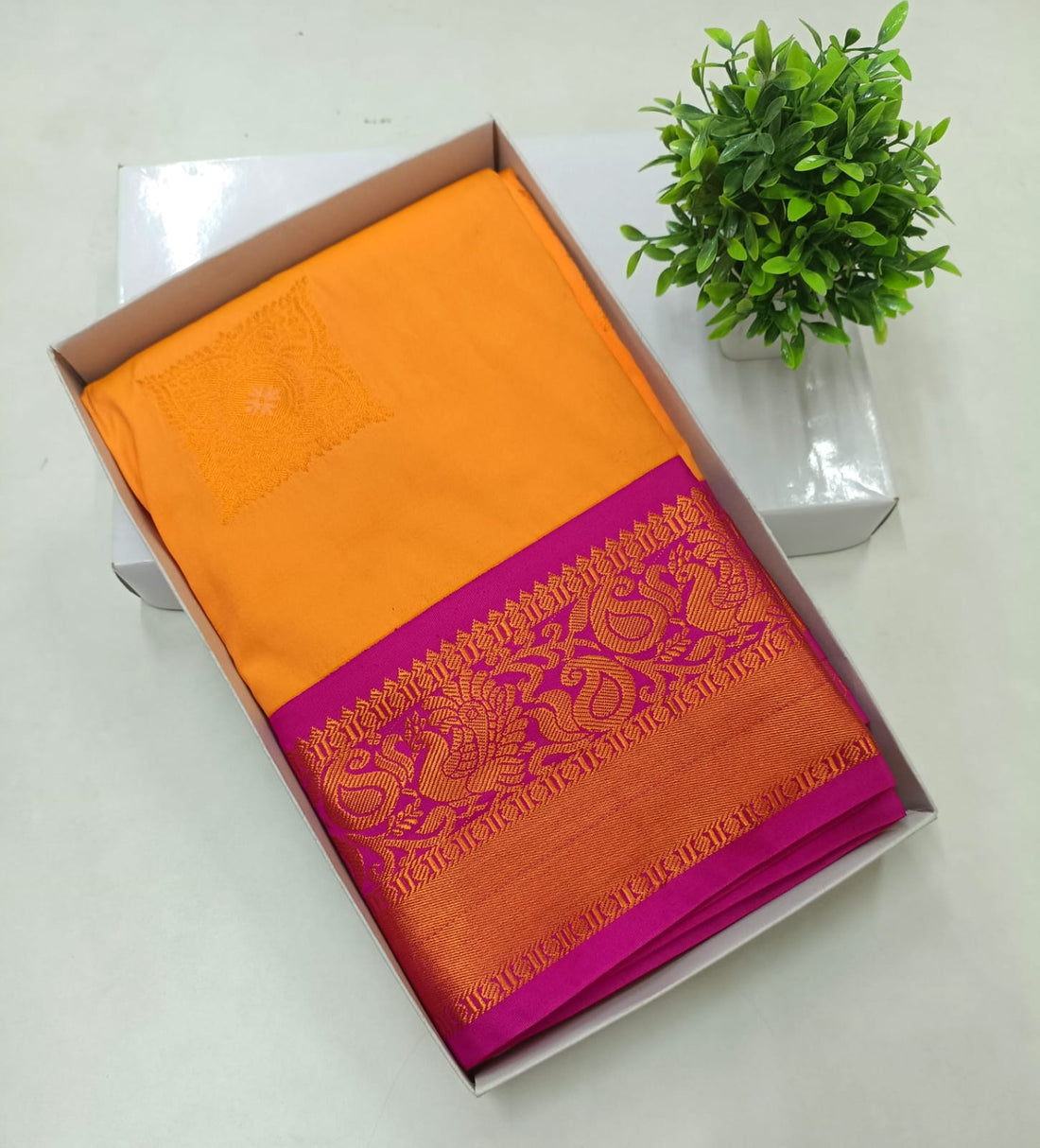 GOLD With Magenta Kanjivaram Soft Silk Saree