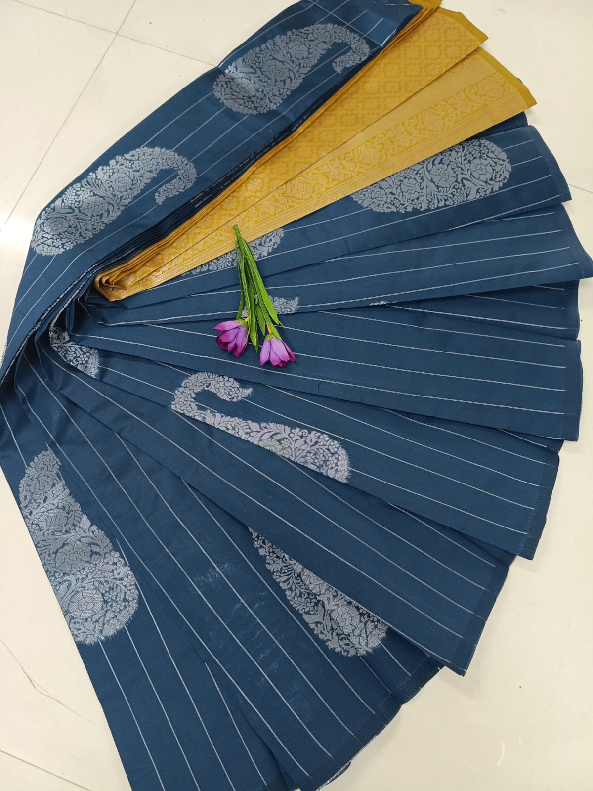 Jemmi Gold – Dark Blue Soft Silk Saree