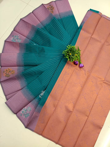 Traditional Floral Motif Semi Silk Saree