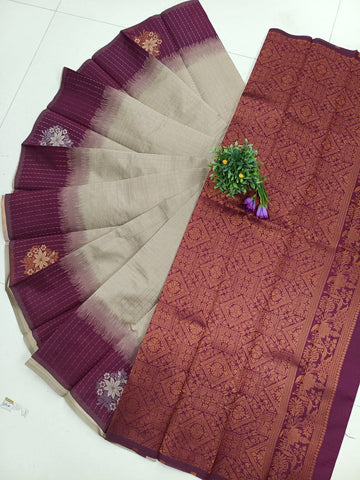 Traditional Floral Motif Semi Silk Saree