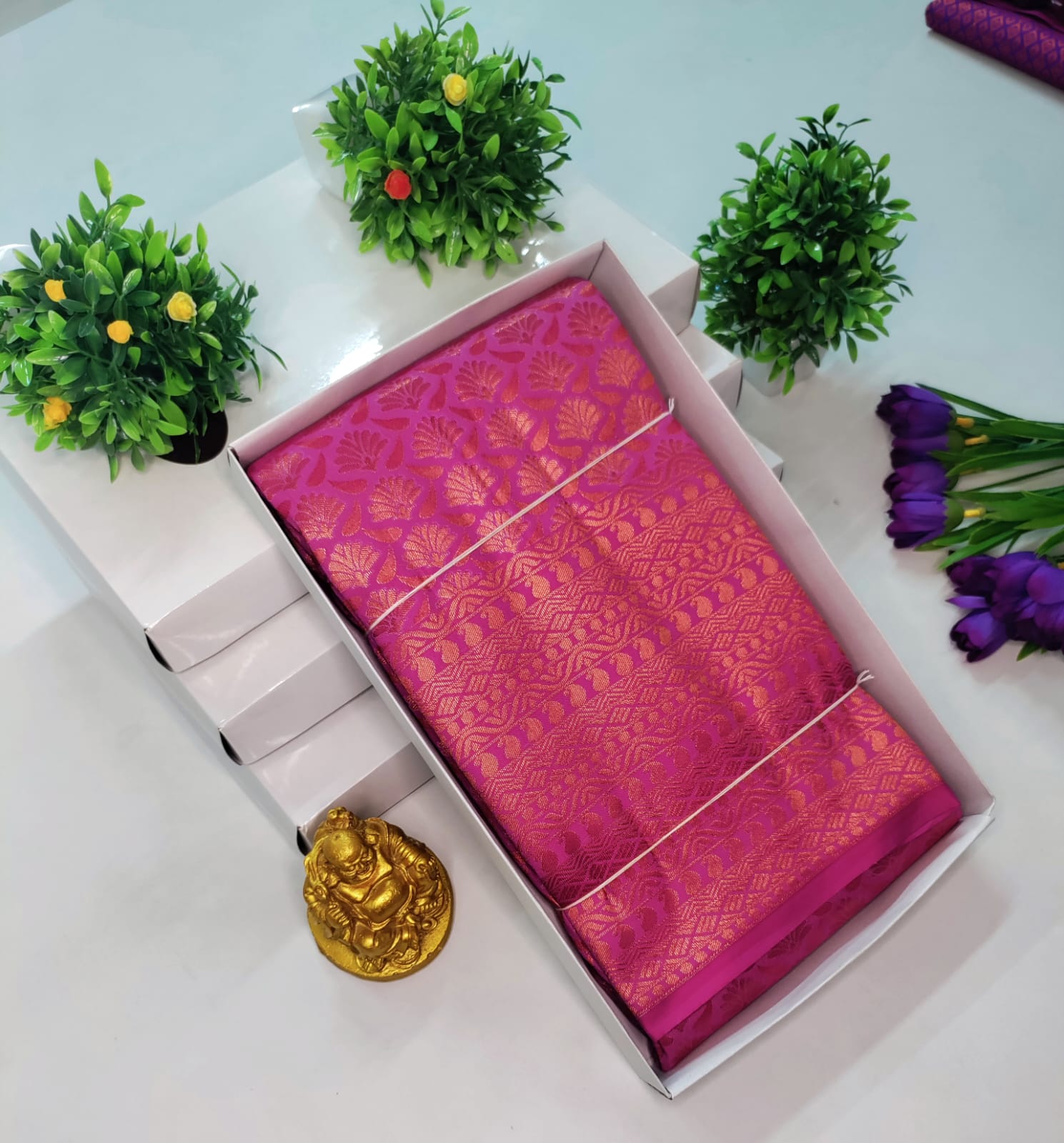 Copper Bridal Embossed Soft Silk Saree