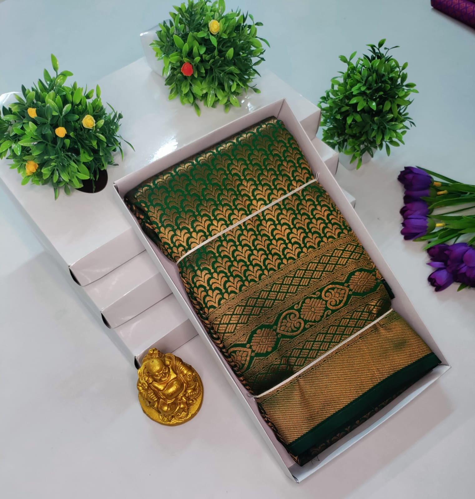 Copper Bridal Embossed Soft Silk Saree