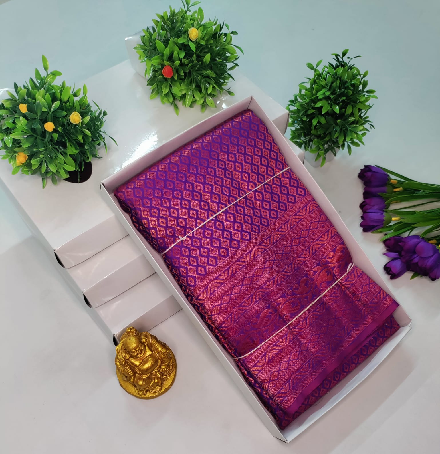Copper Bridal Embossed Soft Silk Saree