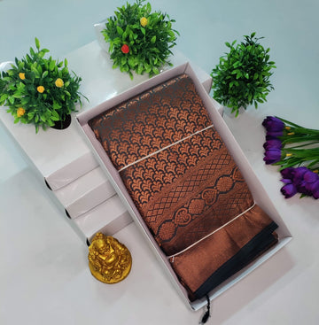 Copper Bridal Embossed Soft Silk Saree
