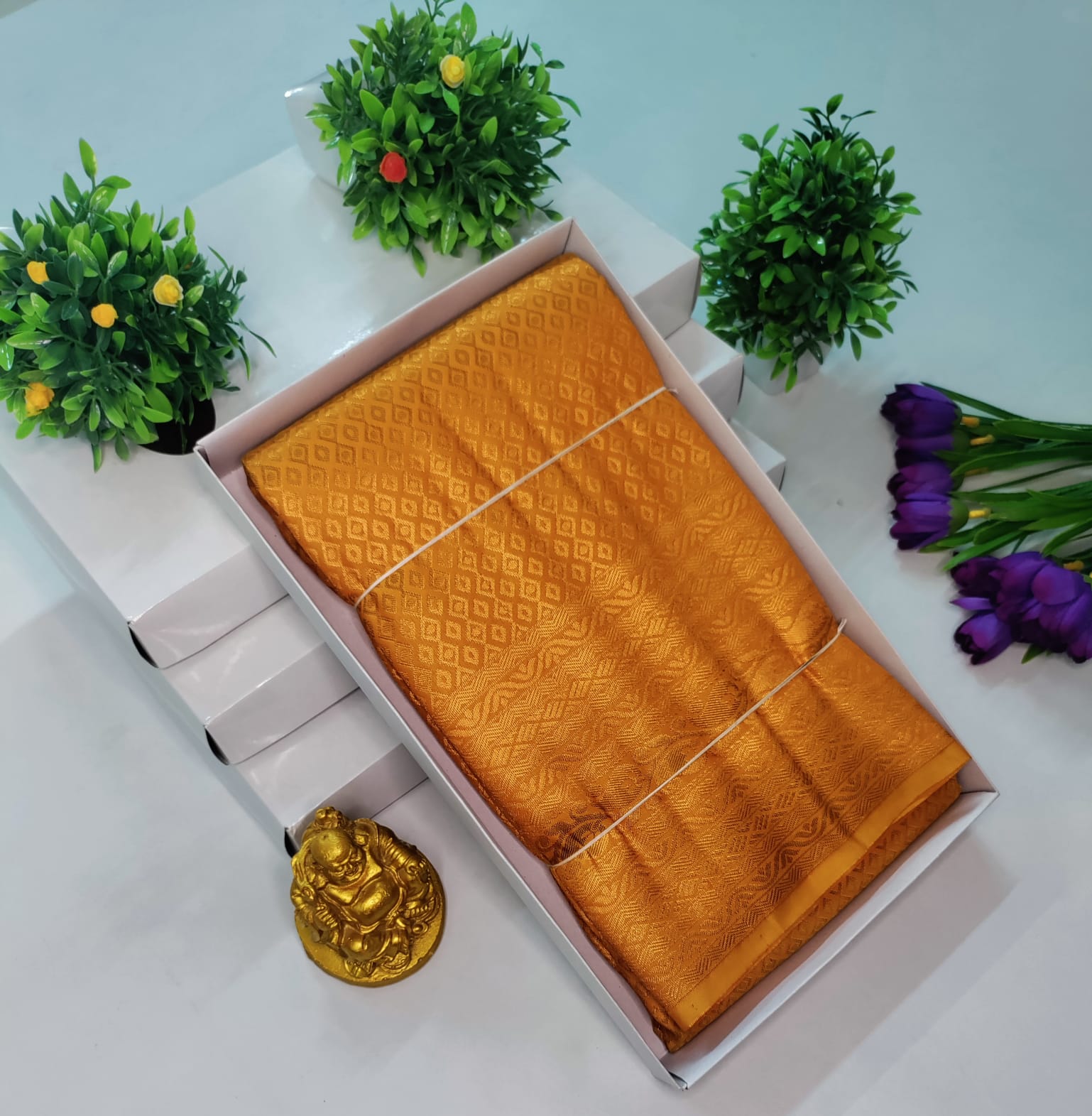 Copper Bridal Embossed Soft Silk Saree