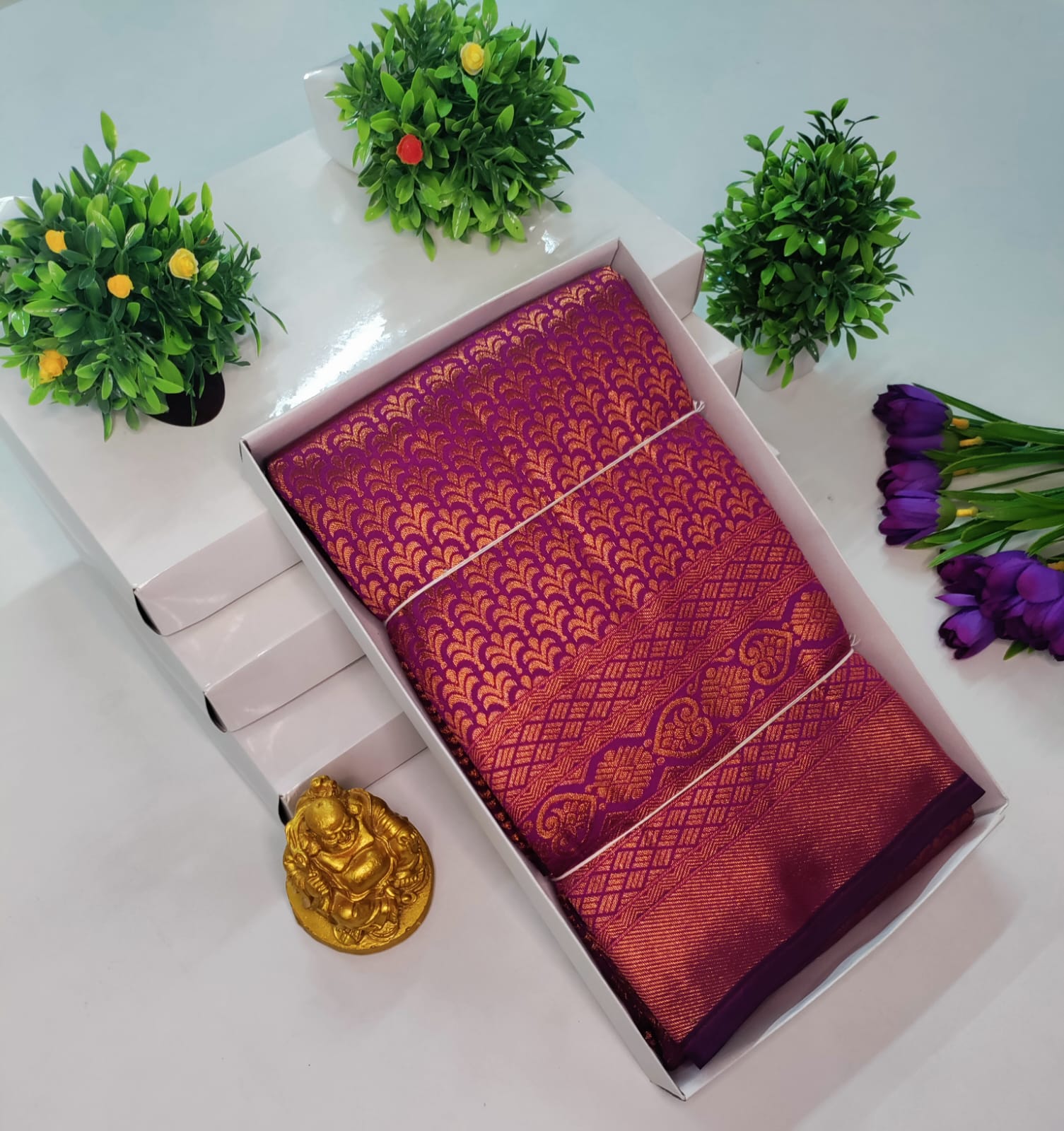 Copper Bridal Embossed Soft Silk Saree