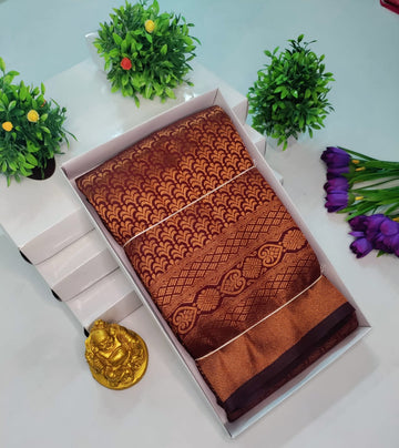 Copper Bridal Embossed Soft Silk Saree