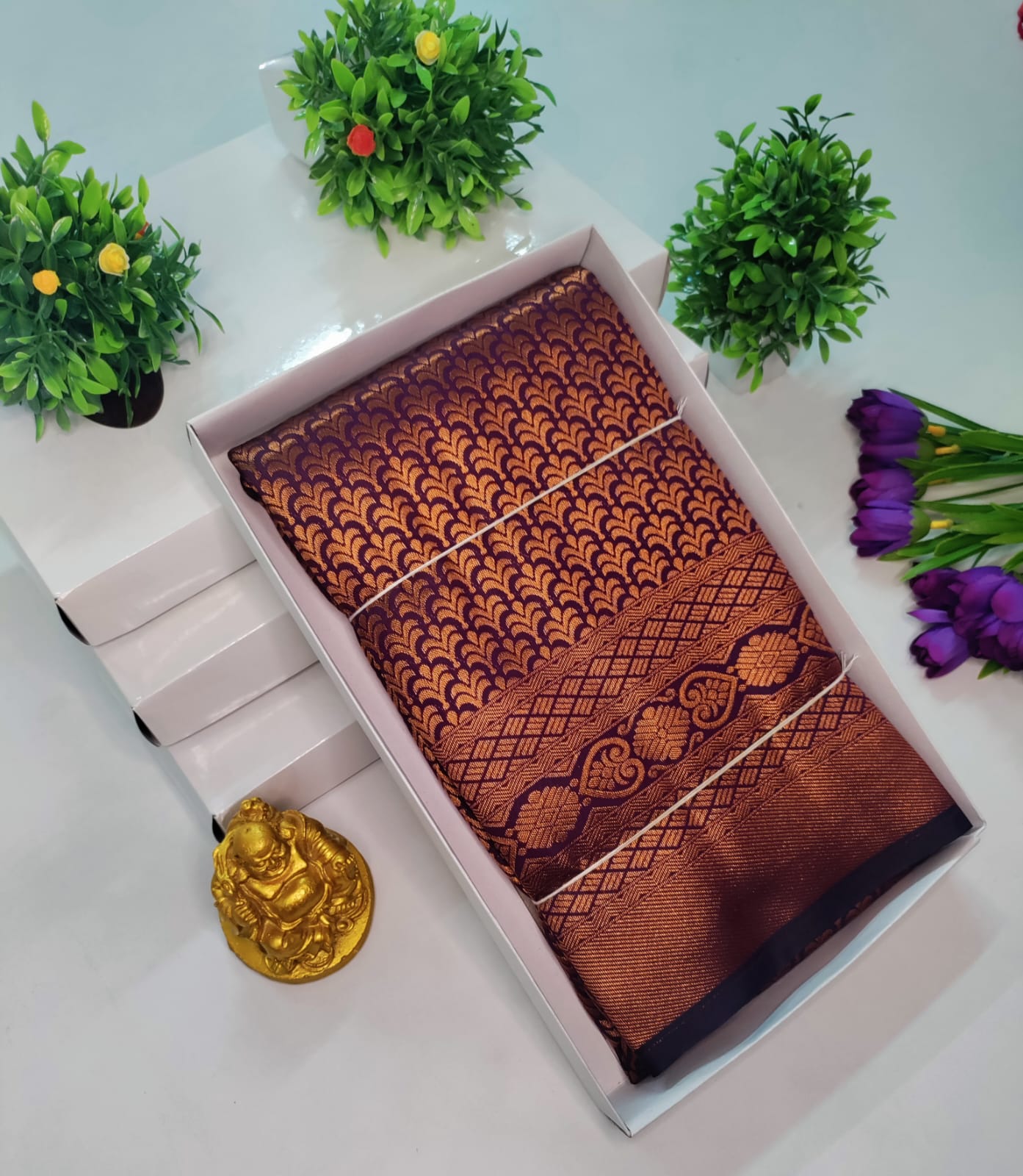 Copper Bridal Embossed Soft Silk Saree