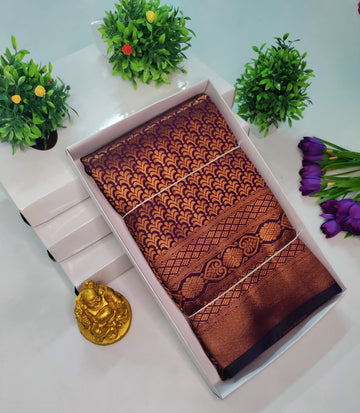 Copper Bridal Embossed Soft Silk Saree