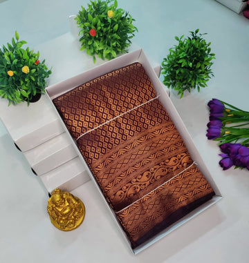 Copper Bridal Embossed Soft Silk Saree
