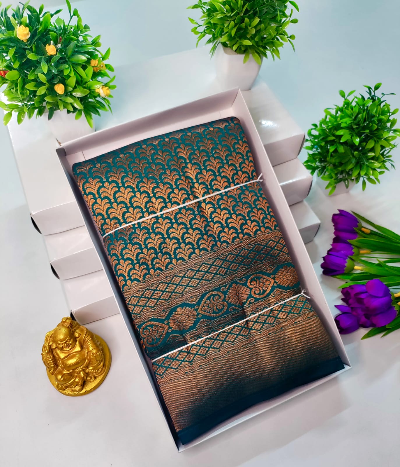 Copper Bridal Embossed Soft Silk Saree